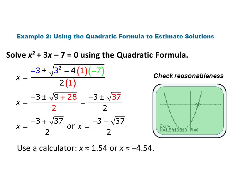 Presentation on theme: "10-4 Solving Quadratic Equations by Using the Quadratic...
