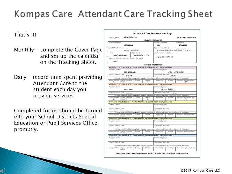 Kompas Care Attendant Care Tracking Sheet