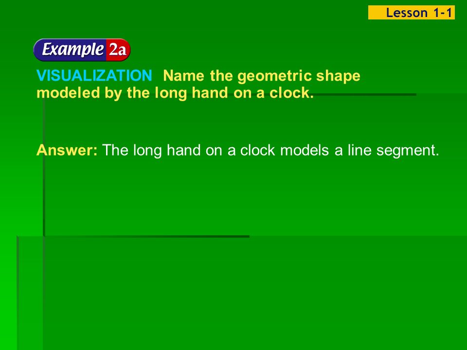 Answer: The long hand on a clock models a line segment.