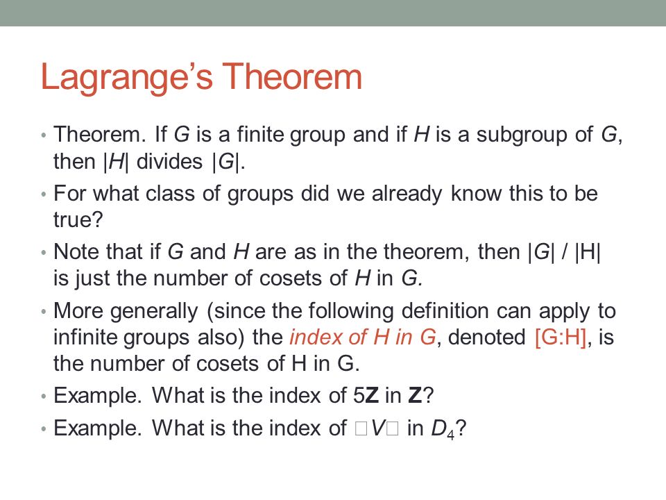 Cosets And Lagrange S Theorem 10 28 Ppt Video Online Download