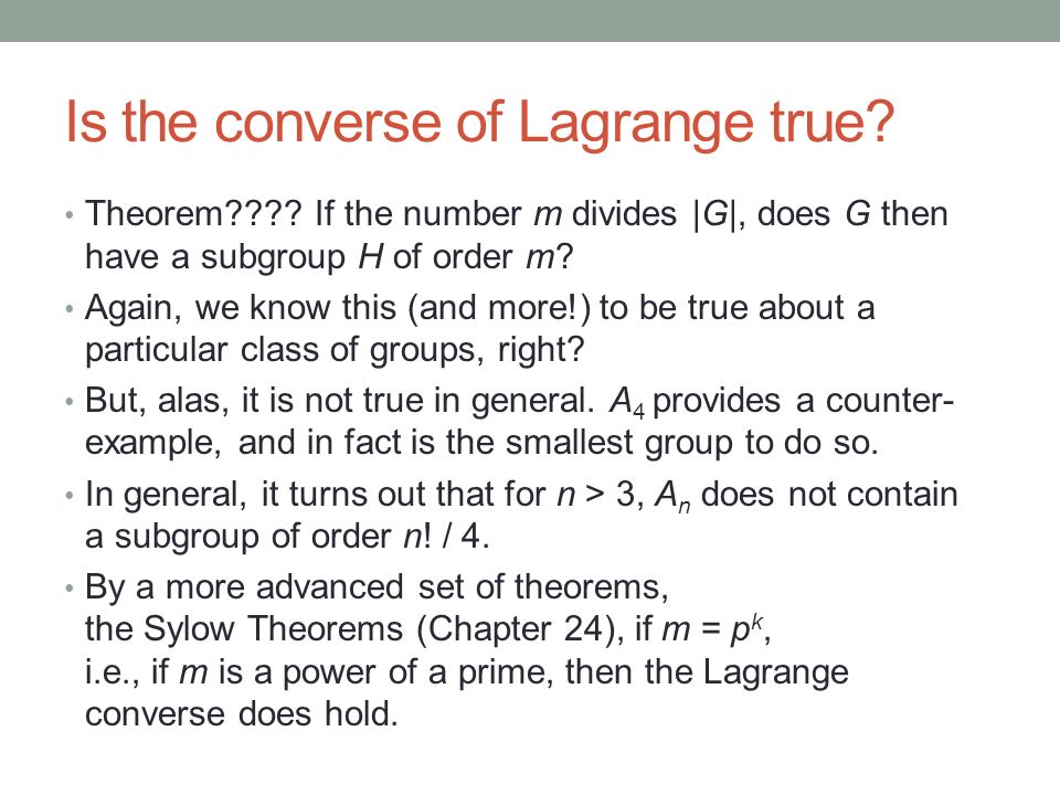 Cosets and Lagrange's Theorem (10/28) - ppt video online download