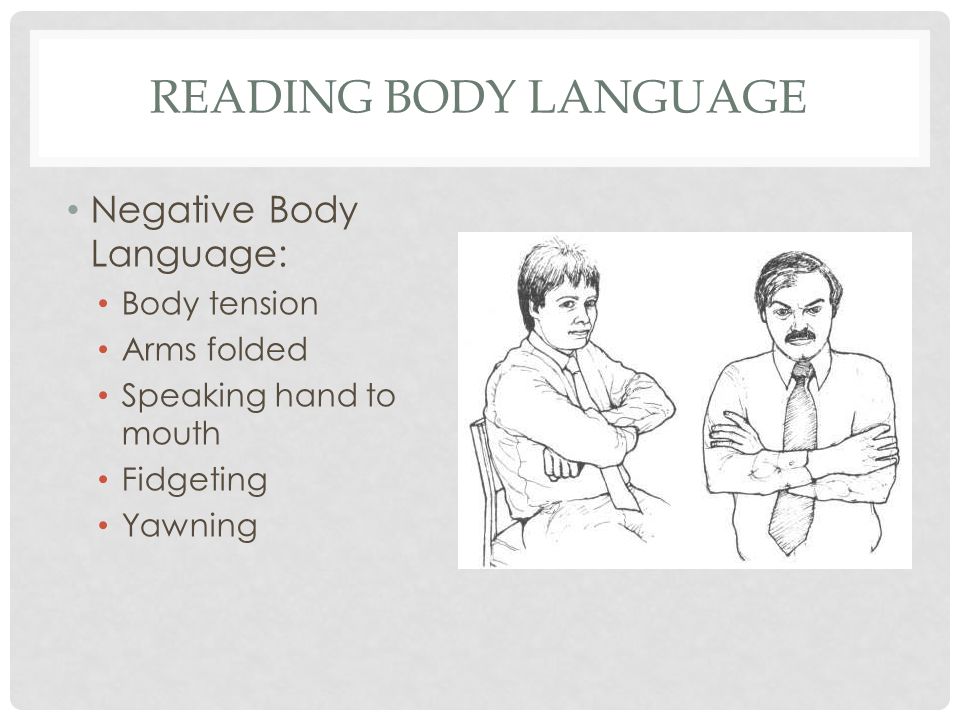 Reading body language Negative Body Language: Body tension Arms folded.