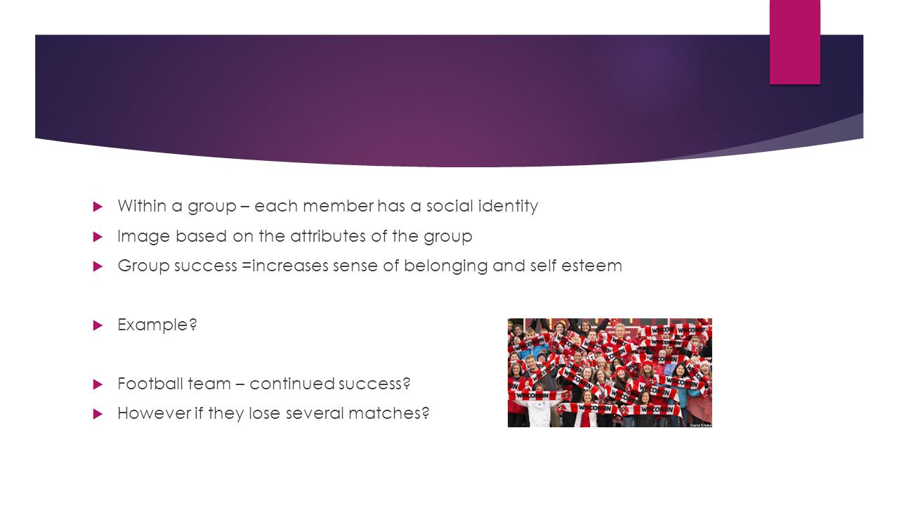 Within a group – each member has a social identity