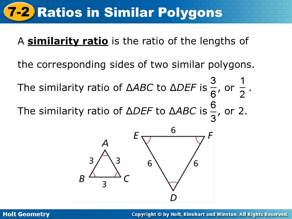 A similarity ratio is the ratio of the lengths of