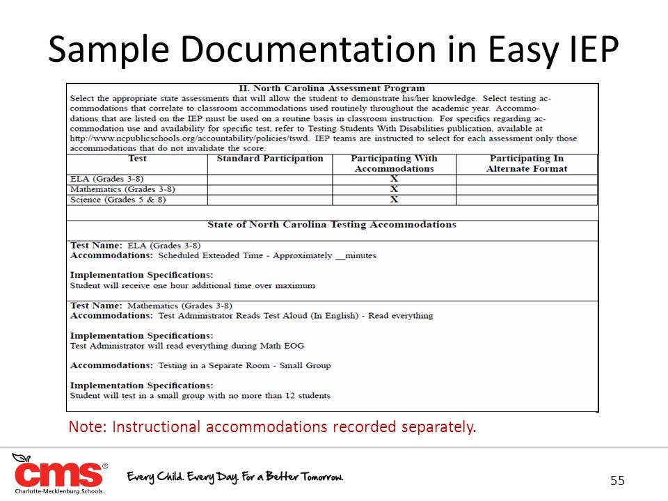 Sample Documentation in Easy IEP