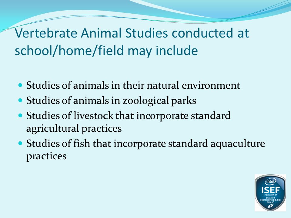 Vertebrate Animal Studies conducted at school/home/field may include