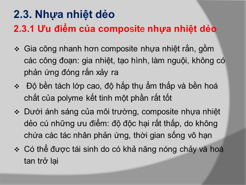 2.3.1 Ưu điểm của composite nhựa nhiệt dẻo