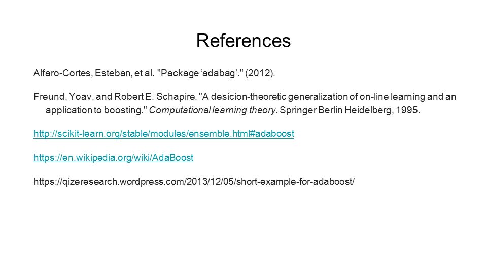 References Alfaro-Cortes, Esteban, et al. Package ‘adabag’. (2012).