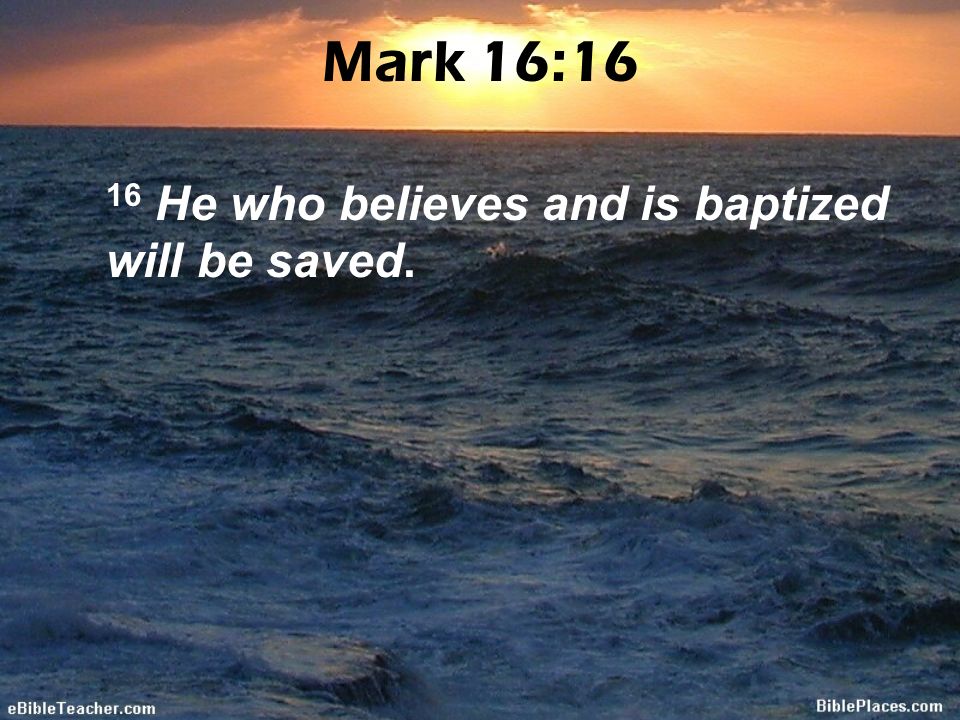 Mark 16:16 16 He who believes and is baptized will be saved.