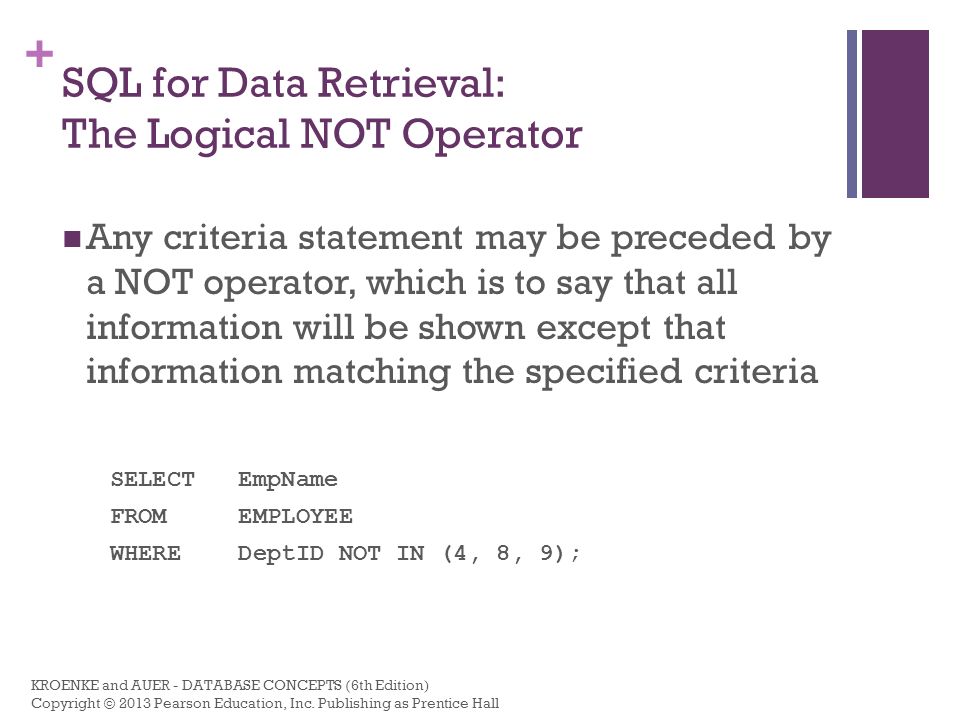 SQL for Data Retrieval: The Logical NOT Operator