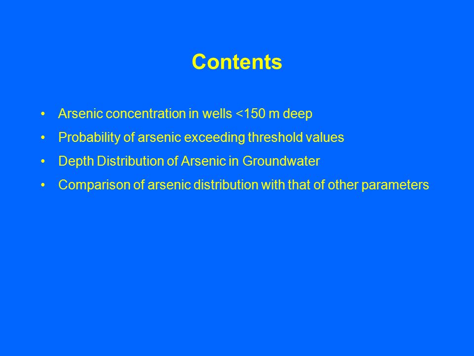 Contents Arsenic concentration in wells <150 m deep