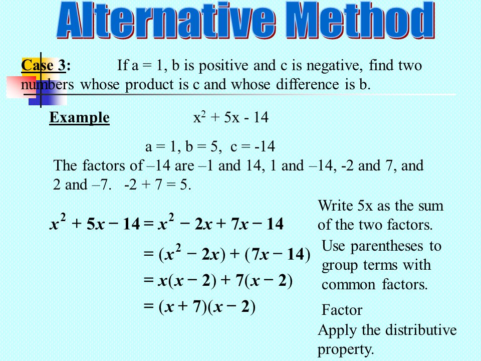Alternative Method x = x 7 14 = - + ( ) x 2 7 = - + ( ) x 7