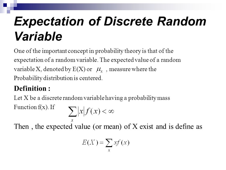 Variable expected. Expected value. Probability distributions for discrete Random variables.. Expected value of a Random variable. Discrete Random variable example.