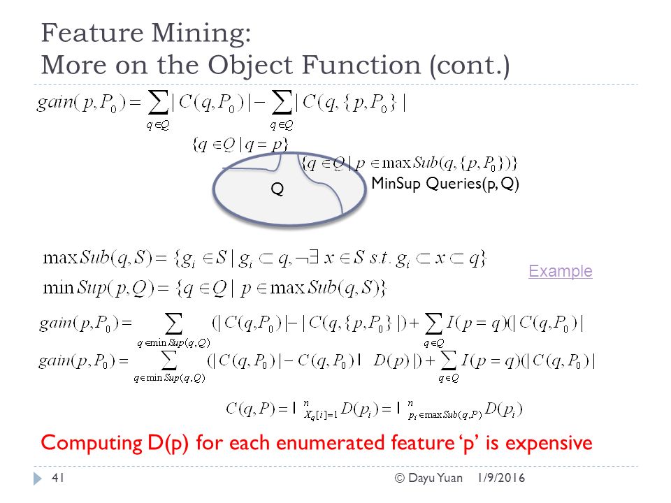 Feature Mining: More on the Object Function (cont.)