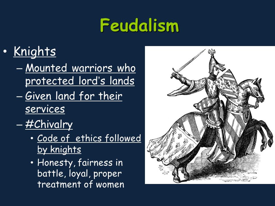 Feudalism Knights Mounted warriors who protected lord’s lands