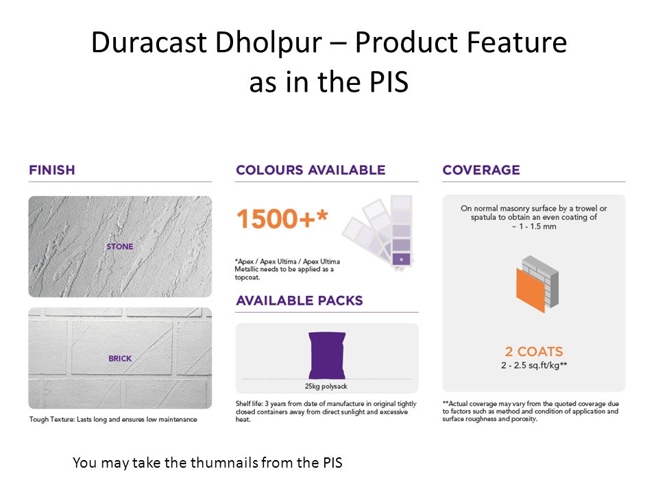Duracast Dholpur – Product Feature as in the PIS