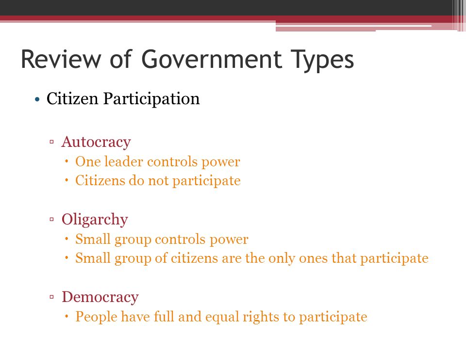 Review of Government Types