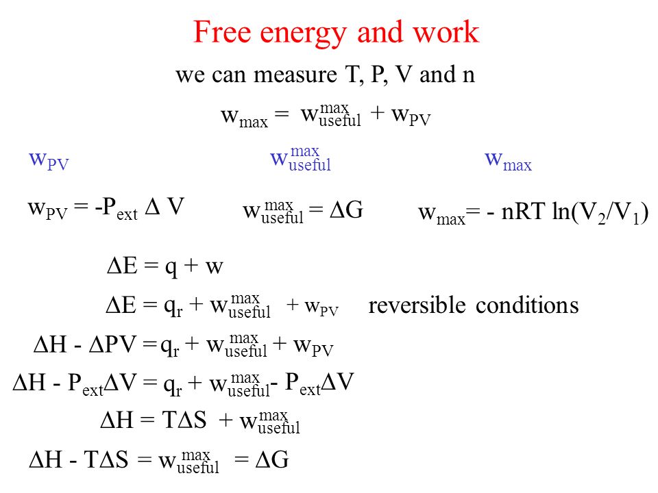 Free Energy And Work We Can Measure T P V And N Q C T Mass Ppt Download
