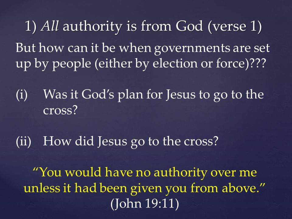 1) All authority is from God (verse 1)
