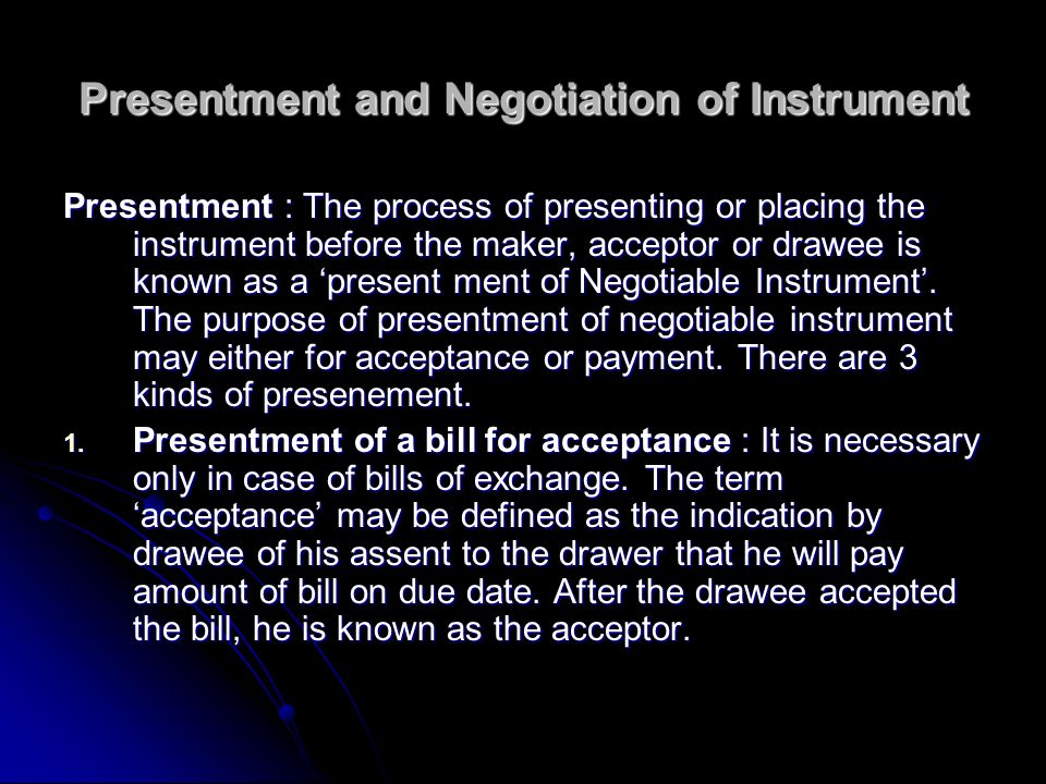 presentment of negotiable instrument