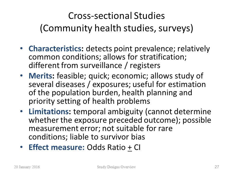 Cross-sectional Studies (Community health studies, surveys)
