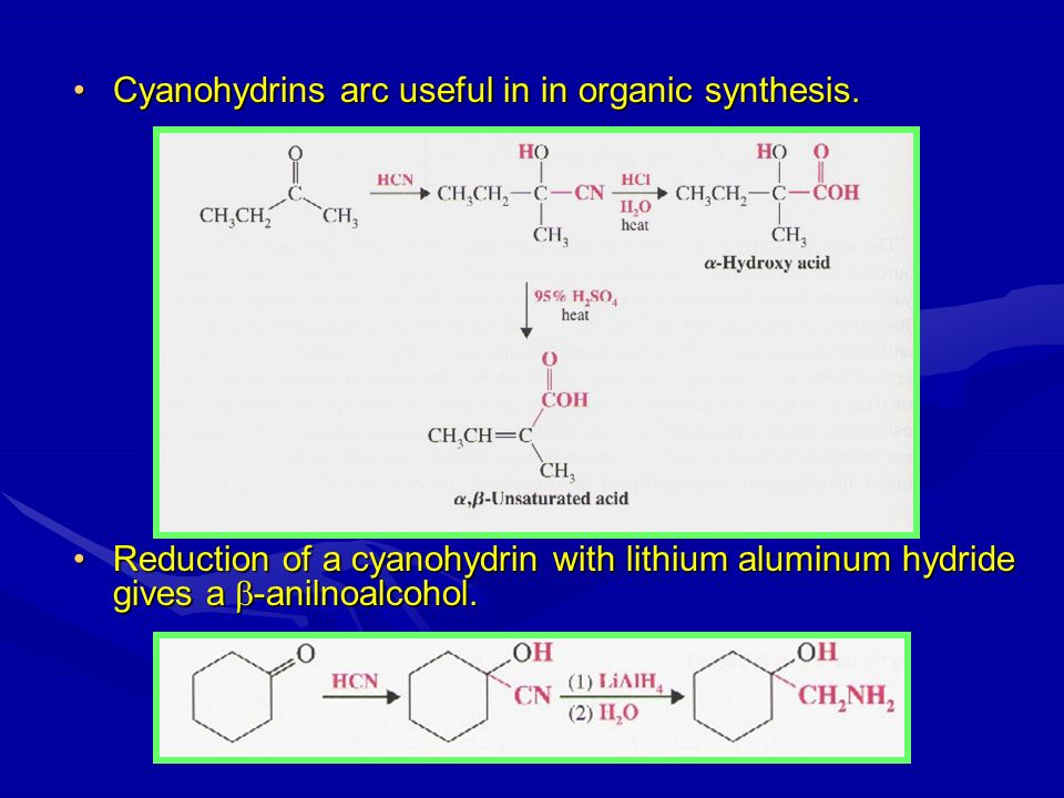 Cyanohydrins arc useful in in organic synthesis.