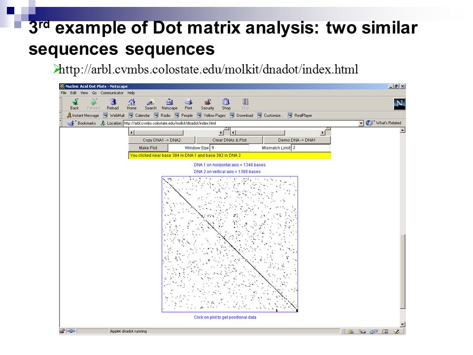 3rd example of Dot matrix analysis: two similar sequences sequences