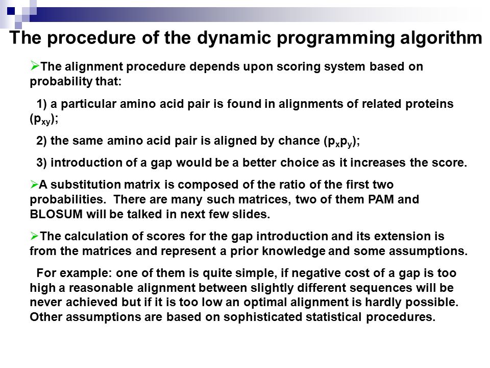 The procedure of the dynamic programming algorithm