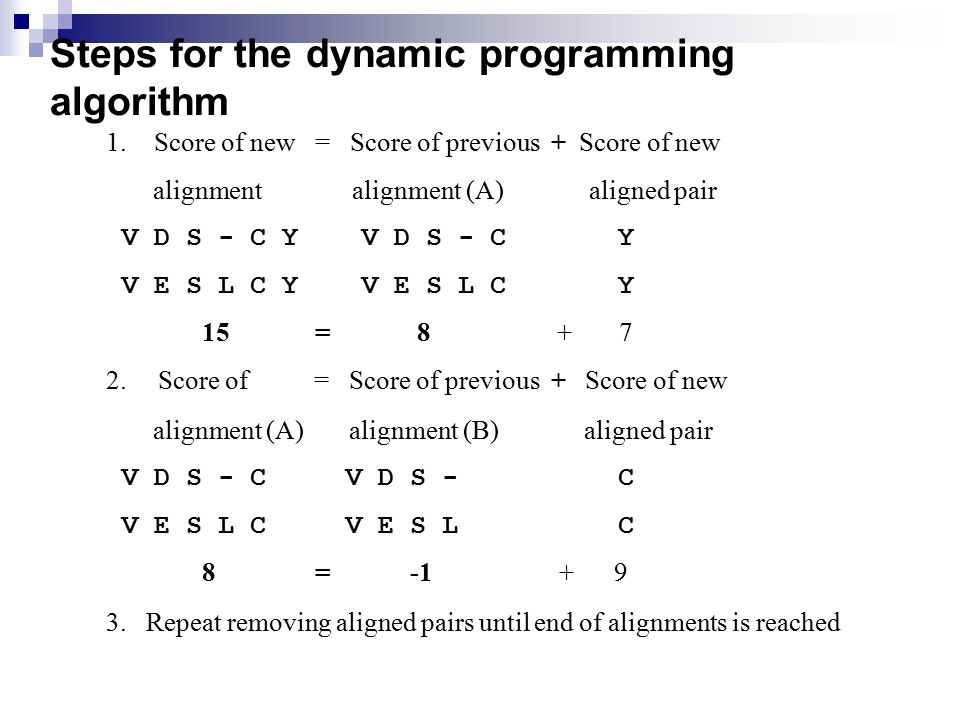 Steps for the dynamic programming algorithm