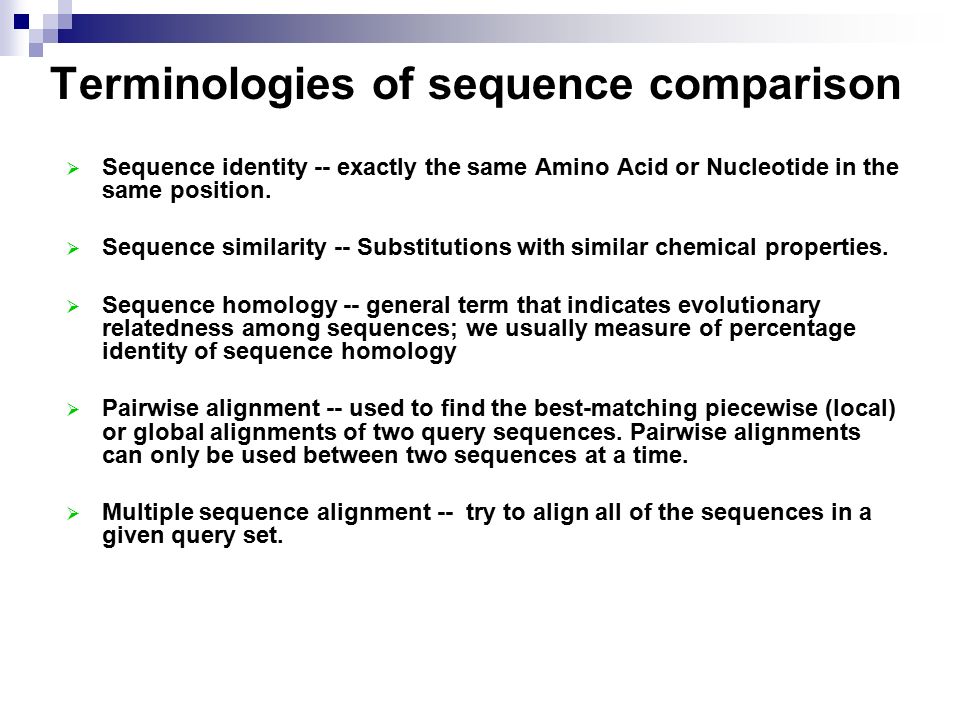 Terminologies of sequence comparison