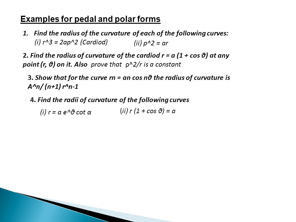Examples for pedal and polar forms