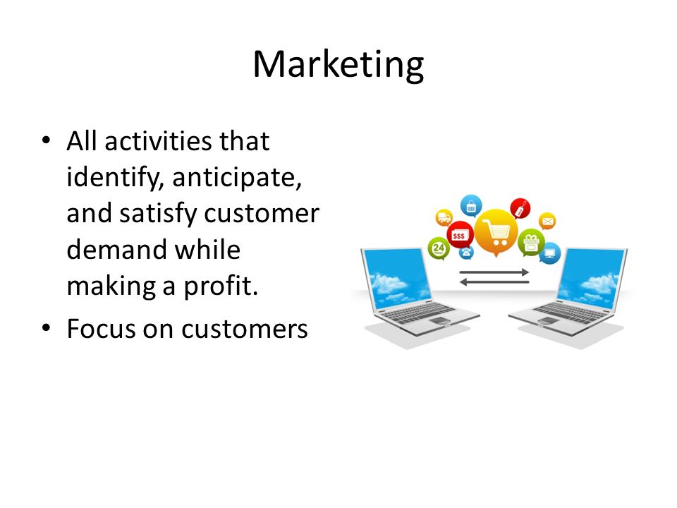 Marketing All activities that identify, anticipate, and satisfy customer demand while making a profit.