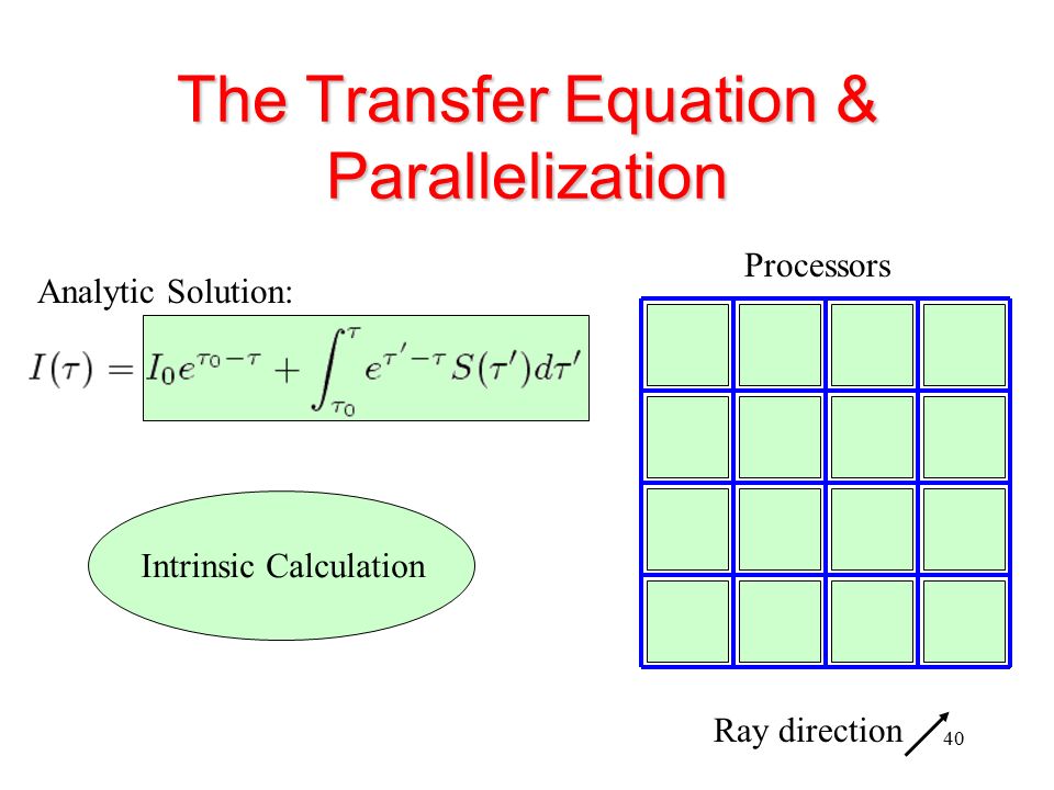 The Transfer Equation & Parallelization