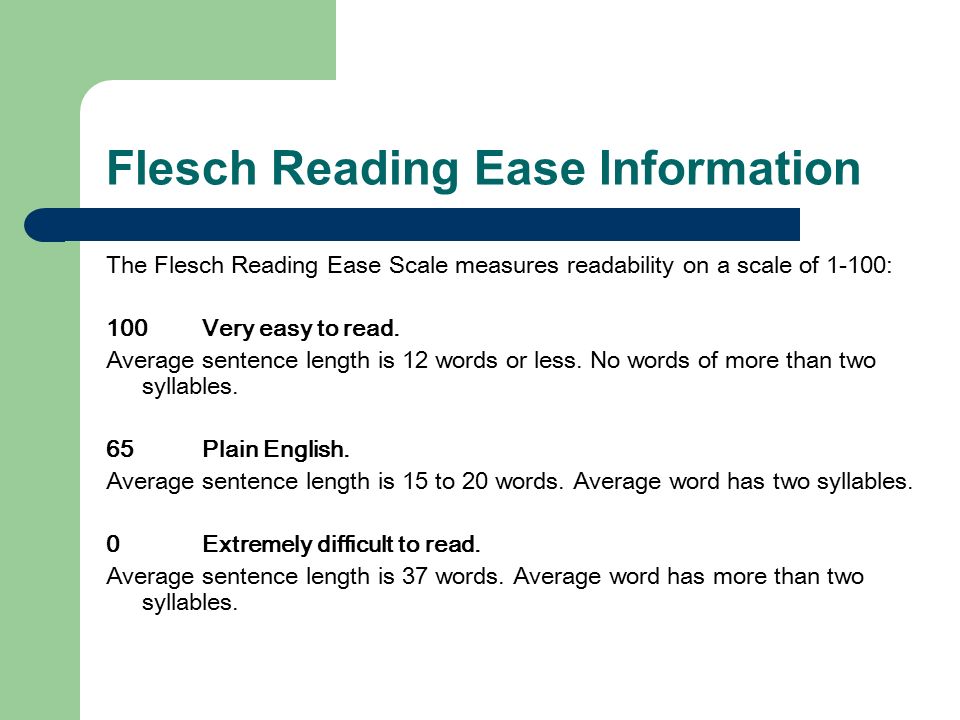 components of the flesch readability scale components of the flesch readability scale