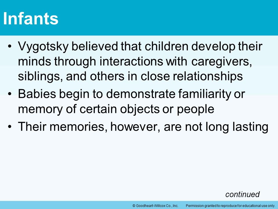 Infants Vygotsky believed that children develop their minds through interactions with caregivers, siblings, and others in close relationships.