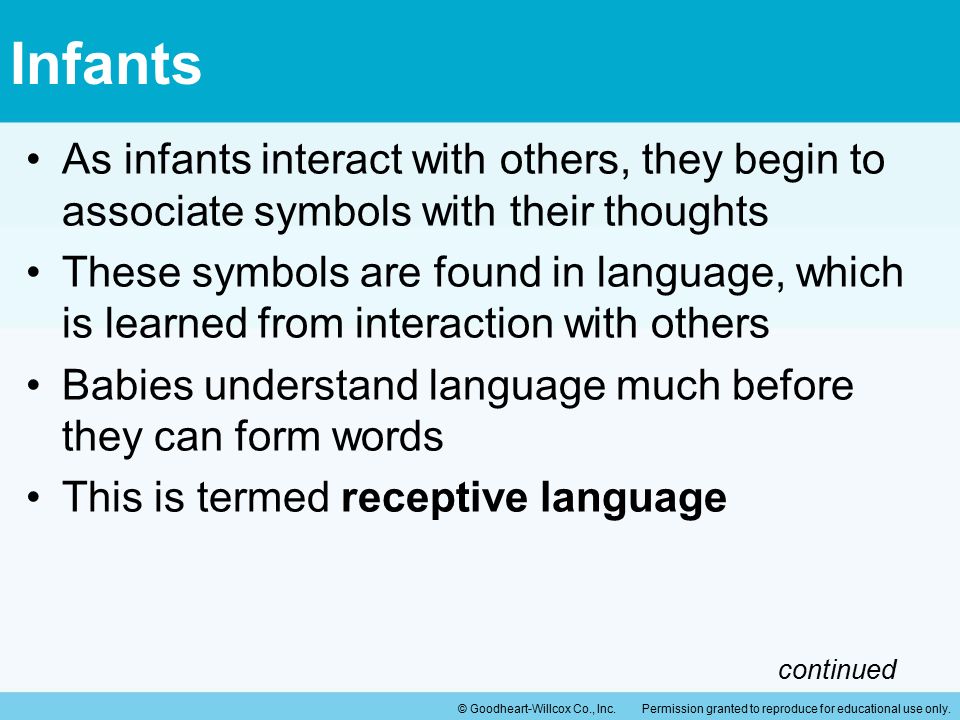 Infants As infants interact with others, they begin to associate symbols with their thoughts.
