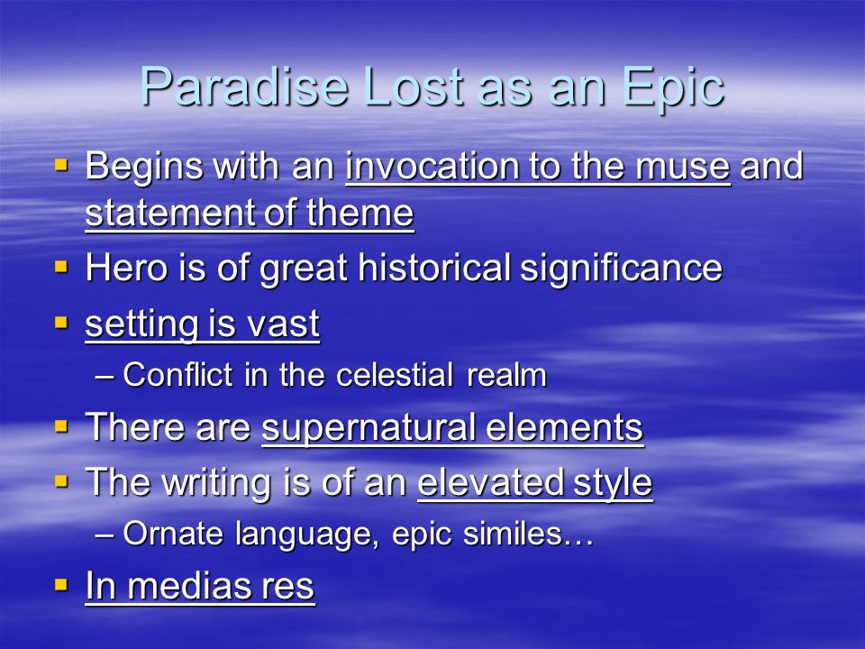 paradise lost as an epic poem