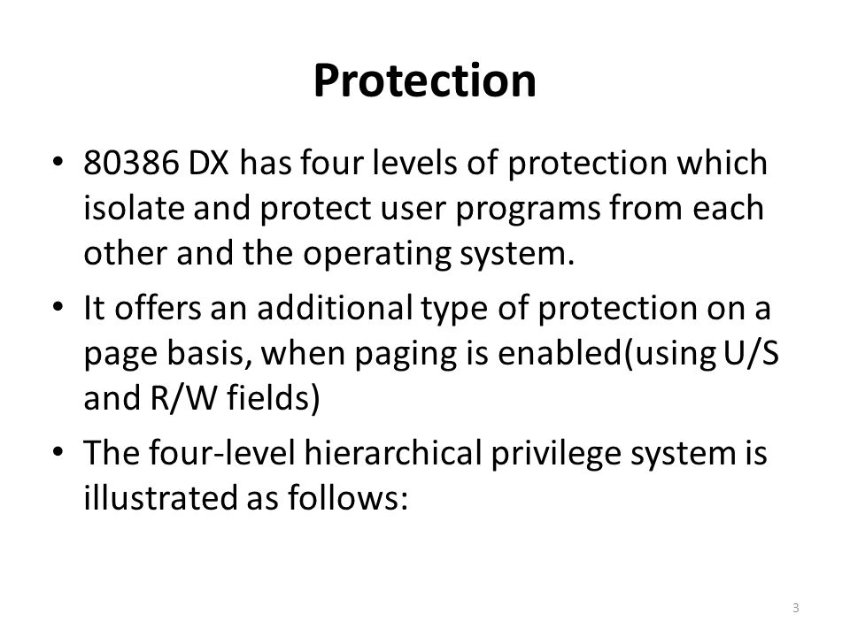Protection DX has four levels of protection which isolate and protect user programs from each other and the operating system.