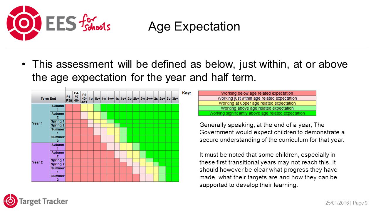 Age Expectation This assessment will be defined as below, just within, at or above the age expectation for the year and half term.