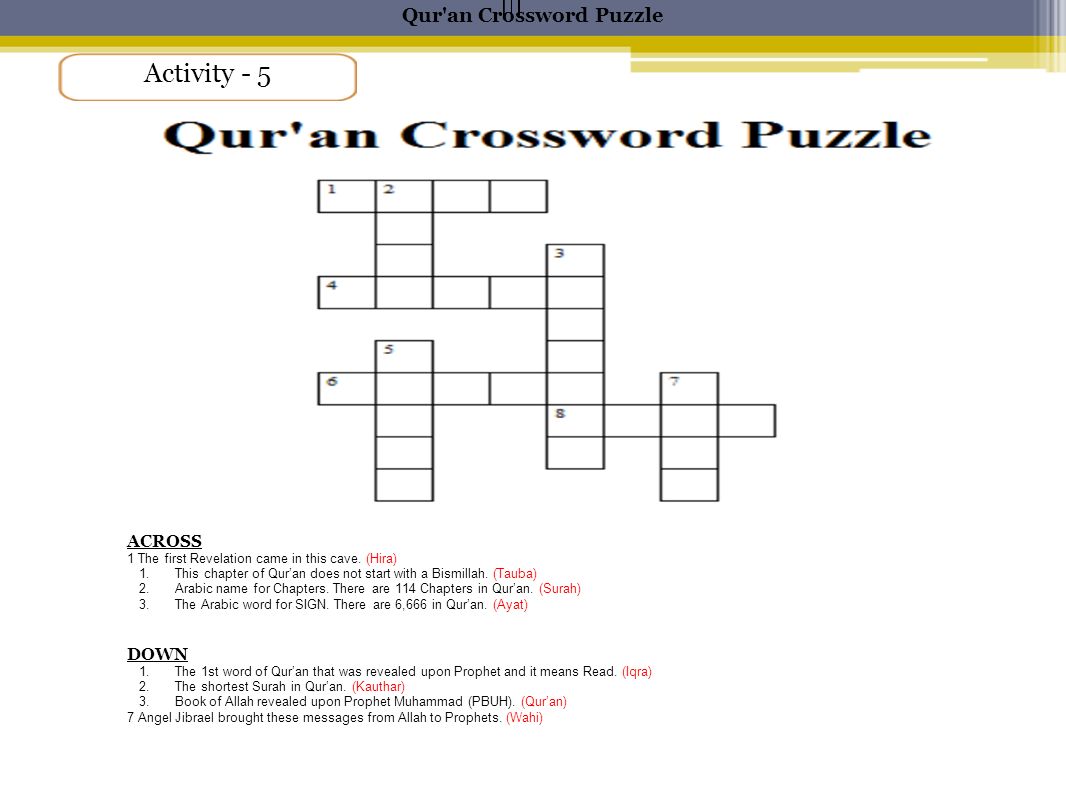 Qur An Crossword Puzzle Ppt Video Online Download