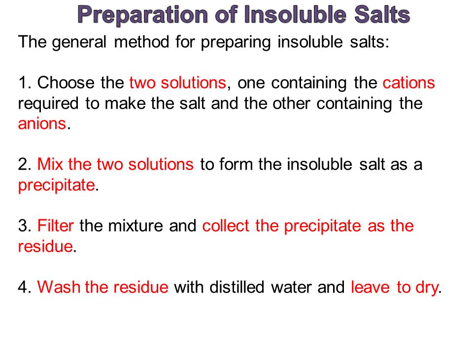 Salt insoluble Precipitation Reactions