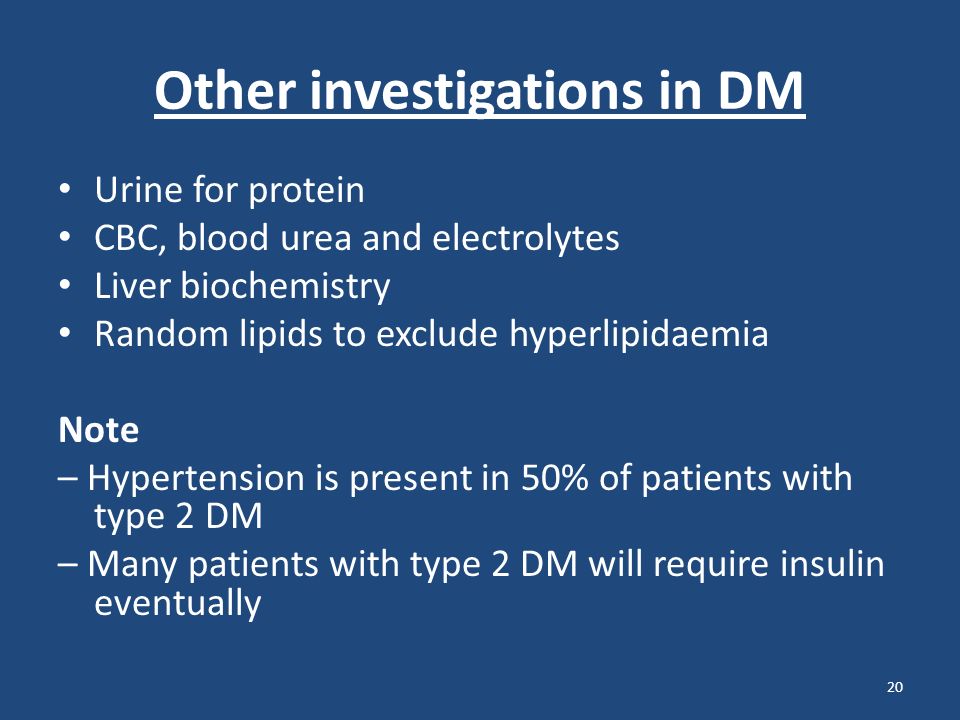 investigations for type 2 diabetes)
