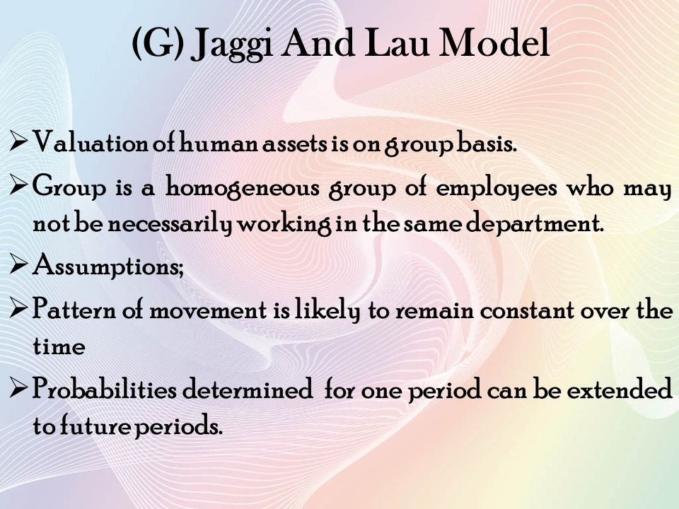 (G) Jaggi And Lau Model Valuation of human assets is on group basis.