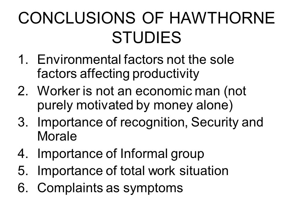 conclusion of hawthorne studies