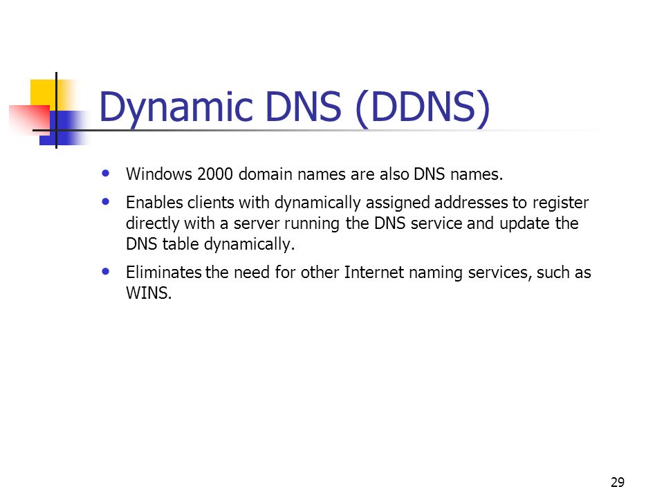 Dynamic DNS (DDNS) Windows 2000 domain names are also DNS names.