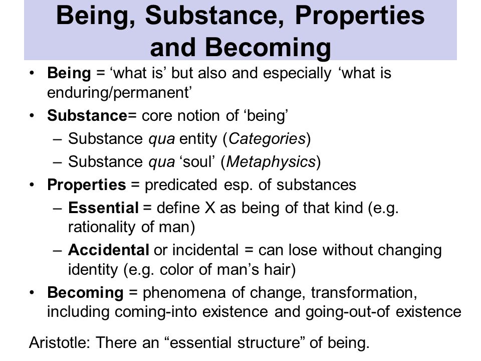 Being, Substance, Properties and Becoming
