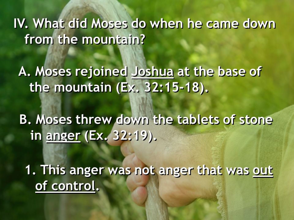 IV. What did Moses do when he came down from the mountain