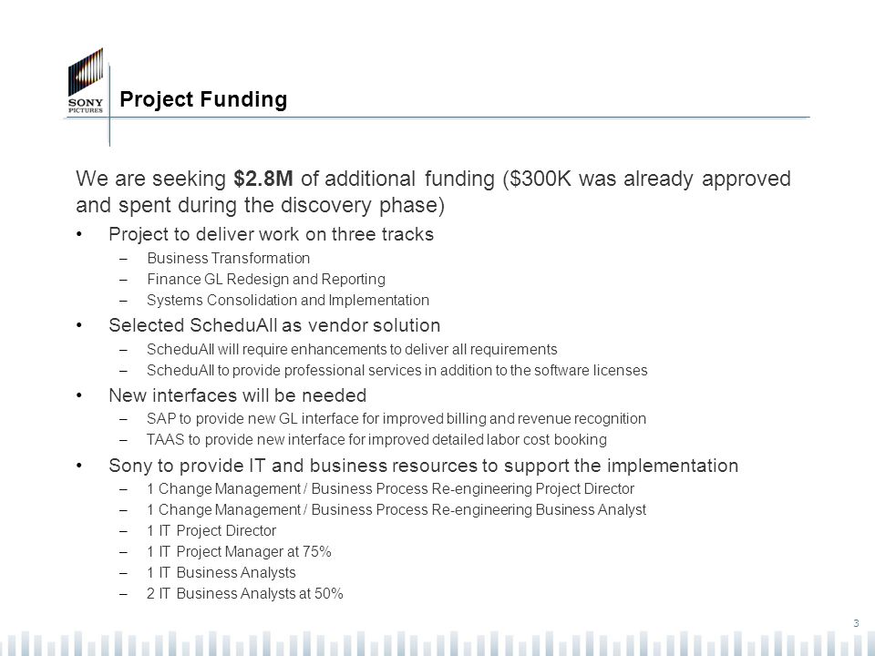 Project Funding We are seeking $2.8M of additional funding ($300K was already approved and spent during the discovery phase)