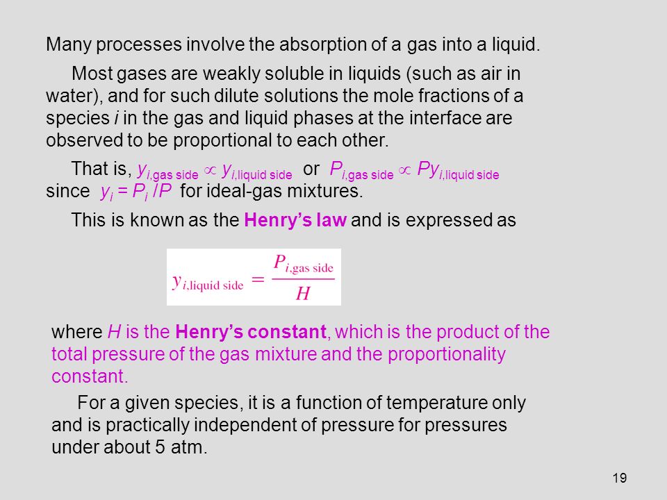 Many processes involve the absorption of a gas into a liquid.