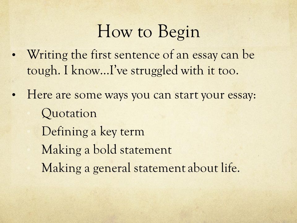 How to Begin Writing the first sentence of an essay can be tough. I know…I’ve struggled with it too.